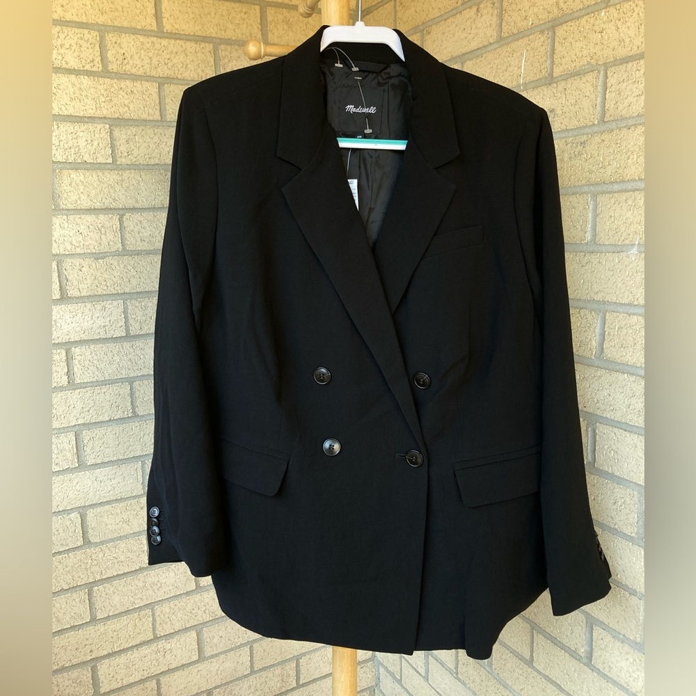 Madewell Rosedale Double-Breasted Black Blazer Jacket in Crepe Size 18W NWT